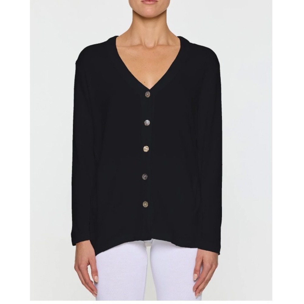Bleusalt The Cardigan So Soft Black Tencel Modal Button Pockets Size 2 (Med)